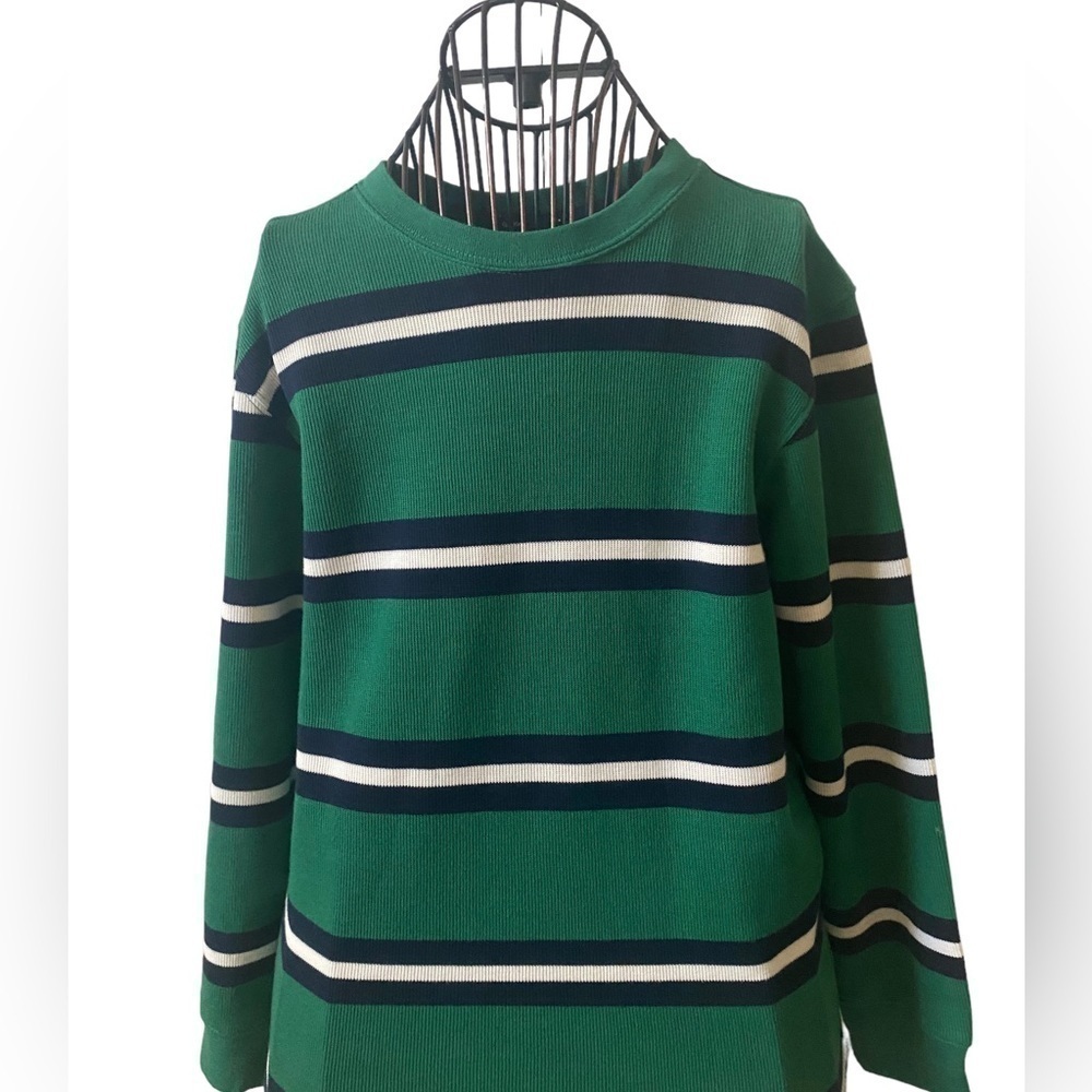 Gap kids navy, green, and white striped shirt